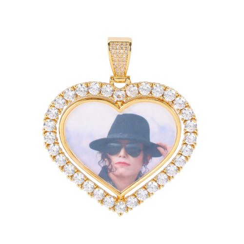 Hip Hop Bling Ice Out Heart Shaped Photo Solid Pendant DIY Necklace QK-105364