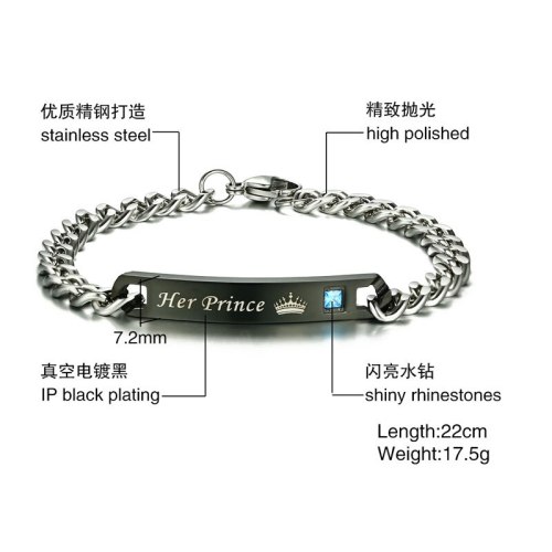 Her King His Queen Couple lover Bracelets Stainless Steel Crytal Crown Charm Bracelets