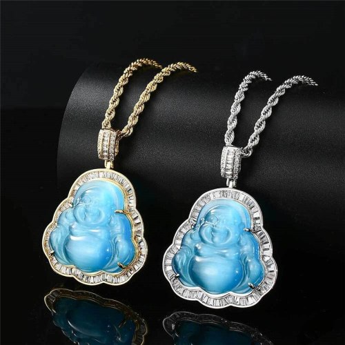 Women Gold Silver Colored Gem Necklace Pendant With Chain QK-108091