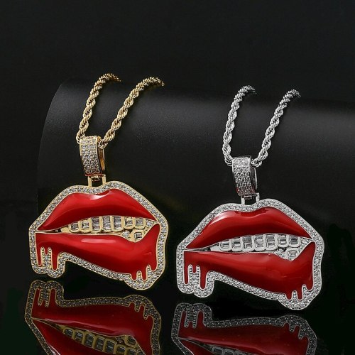 Hip Hop Claw Setting AAA+ CZ Stone Bling Iced Out Big Mouth Pendants Necklaces QK-107687