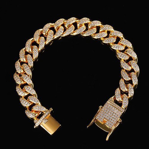 Hip Hop Bling Iced Out Round Cuban Miami Link Chain Bracelets QK-300314