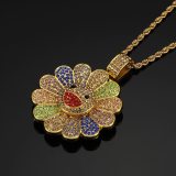 Men Hip hop Iced Out Bling Sun Flower Shape Pendant Necklaces QK-1009110