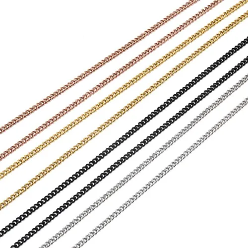 3mm Stainless Steel Men Gold Black Steel Rose Link Chain Necklaces QK-8009110