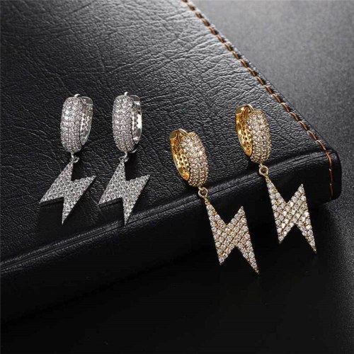 Hip Hop Earrings Lightning Gold Rhinestone Copper QK-600718