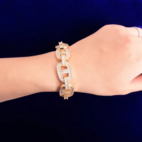 Men's Trendy Cool Hip Hop Link Copper Bling Bracelet Bracelets