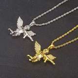 Hip Hop Stone Paved Bling Ice Out Fighting Gun Angel Pendants Necklace QK-104152
