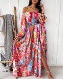 Print Floral Off Shoulder Sexy Autumn Dress Dresses SC072839