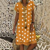 Women Short Sleeve Polka Dots V Neck Length Dress Dresses SC-887182