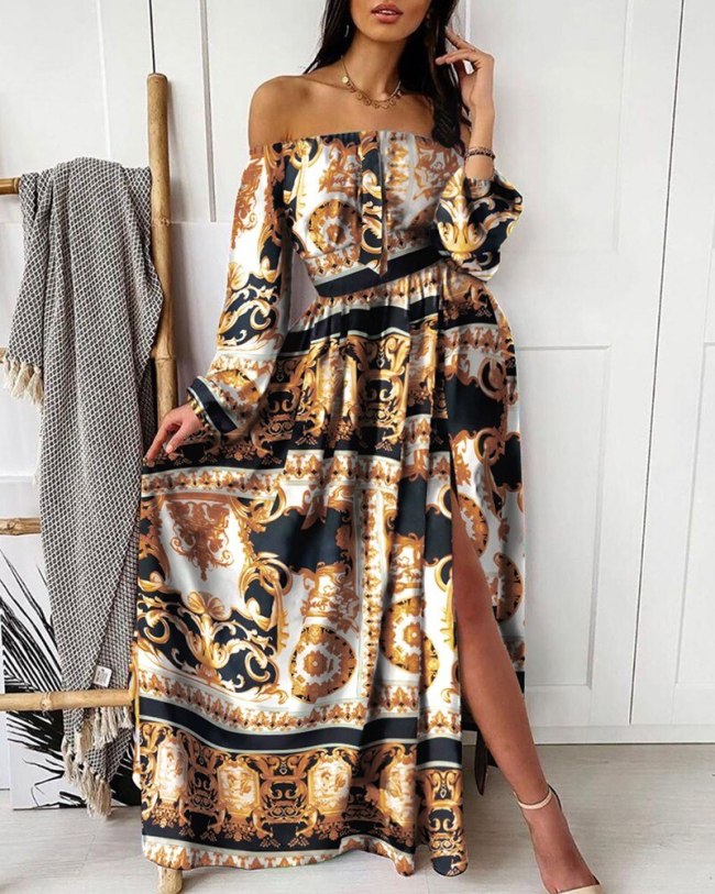 Print Floral Off Shoulder Sexy Autumn Dress Dresses SC072839