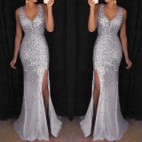 Ladies V-Neck Split Glitter Long Dress Dresses SC102839