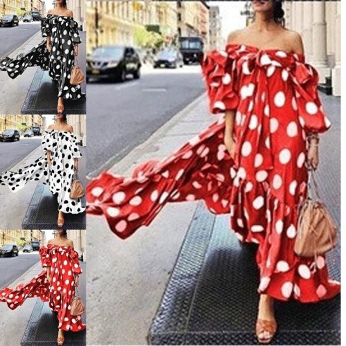 Sexy Women Print Dot Bandage Off Shoulder Beach Dresses SC203445