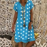 Women Short Sleeve Polka Dots V Neck Length Dress Dresses SC-887182