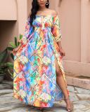 Print Floral Off Shoulder Sexy Autumn Dress Dresses SC072839