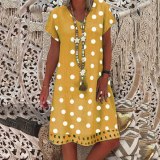 Women Short Sleeve Polka Dots V Neck Length Dress Dresses SC-887182