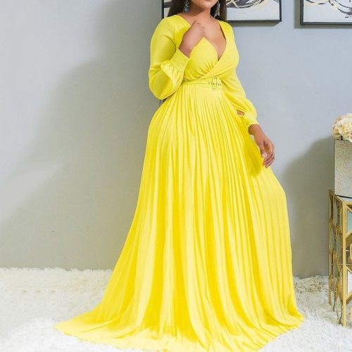 Sexy Yellow Women Loose Long Dresses SC203344