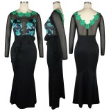 Sexy Fashion Women O-Neck Printing Long Dress Dresses sc387485