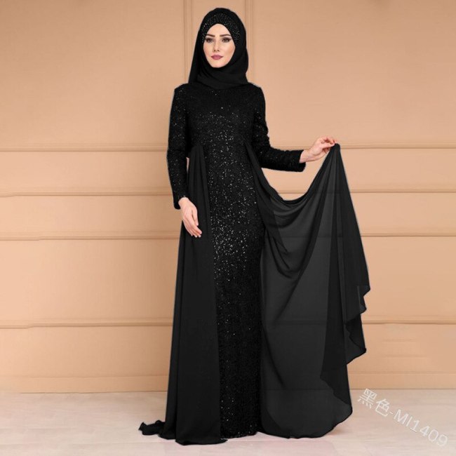 Women Fake Two Pieces Muslim Dress Dresses SC1409110