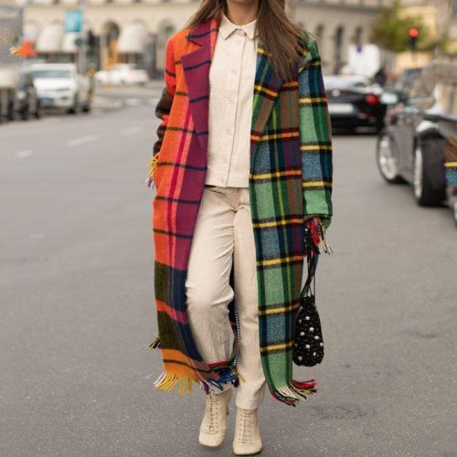 Winter Tassel Coat Women Plaid Long Sleeve Jacket Long Coats sc827384