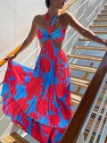 Women Long Maxi Dress Sleeveless Flower Printed Dresses SC211324