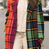 Winter Tassel Coat Women Plaid Long Sleeve Jacket Long Coats sc827384