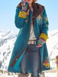Women Loose-fit Floral Printed Long Hooded Winter Woolen Jacket Coats Sc1997108