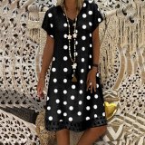 Women Short Sleeve Polka Dots V Neck Length Dress Dresses SC-887182