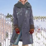 Women Loose-fit Floral Printed Long Hooded Winter Woolen Jacket Coats Sc1997108