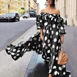 Sexy Women Print Dot Bandage Off Shoulder Beach Dresses SC203445