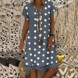 Women Short Sleeve Polka Dots V Neck Length Dress Dresses SC-887182