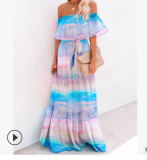 Women Summer Off Shoulder Gradient Tie Dye Print Dress Dresses Sc808192