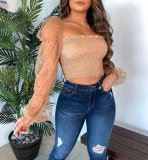 Fashion Women Ladies Long Sleeve Off Shoulder Cropped Tops J6129310