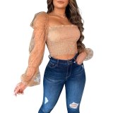 Fashion Women Ladies Long Sleeve Off Shoulder Cropped Tops J6129310