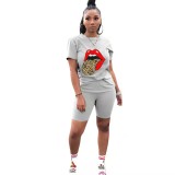 Women Crop Top + Biker Shorts Bodysuit Bodysuits ZTD-S-01829