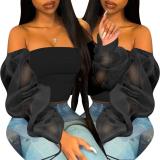 Women Sexy Slash Neck See Through Tops ZTD-S-05869