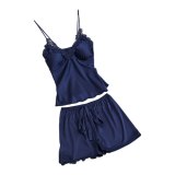 Women Summer Faux Silk Pajamas Set Lingeries Nightwear 180112