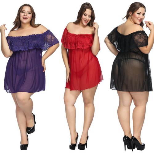 Sexy Temptation Lace Off-Shoulder Women Lingerie Pajamas Dresses 131829