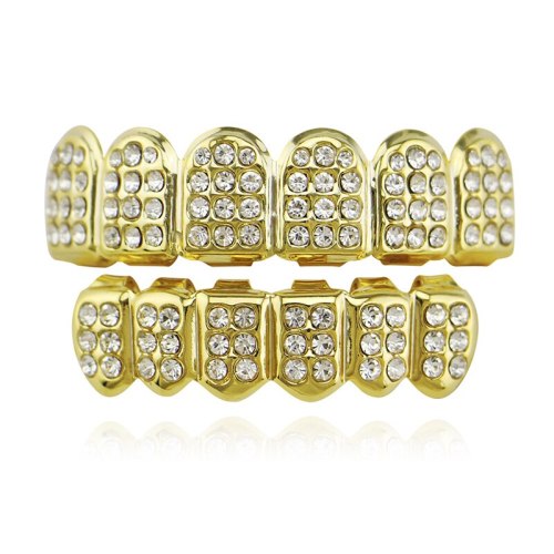 Gold Silver Plated Inlaid Rhinestone Teeth Grills XHYT101728