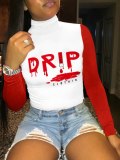 White Long Sleeve Lip Print T Shirt Women Tops 2806071