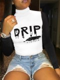 White Long Sleeve Lip Print T Shirt Women Tops 2806071