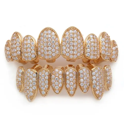 Micro Pave Iced Out Top Bottom Dental Mouth Caps Teeth Grills YXHT112334