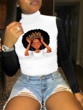 White Long Sleeve Lip Print T Shirt Women Tops 2806071