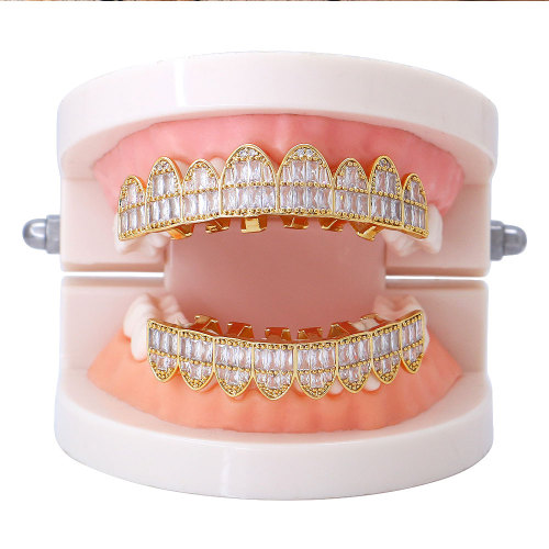 Men Square Gold Silver Color Teeth Top Bottom Grills 114051