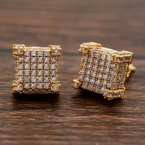 Healthy Copper Micro-Set Full Shiny Square Earrings 025869