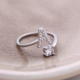Women Opening 26 Letters With Rhinestone Crystal Finger Rings LR0800314