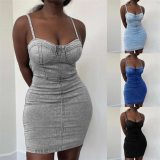 Sexy Women Sleeveless Strap V-neck Party Pencil Dresses 202031