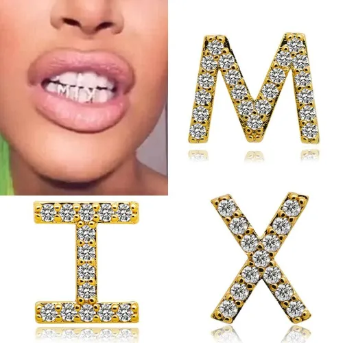 26 Letters Rhinestone Hip Hop Iced Out Teeth Grills 112435