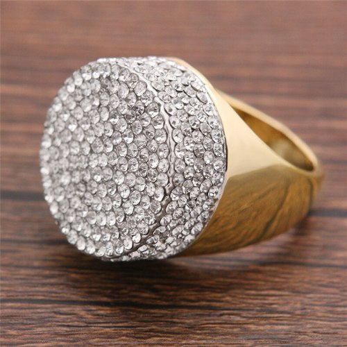 Mainlead Bling Full Rhinestone Hip Hop Wide Gold Color Finger Rings LR06029310