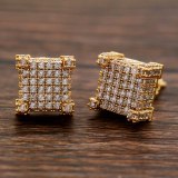 Healthy Copper Micro-Set Full Shiny Square Earrings 025869