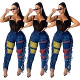 Women's Hot Tassel Washed Denim Jeans Pant Pants PT833243#