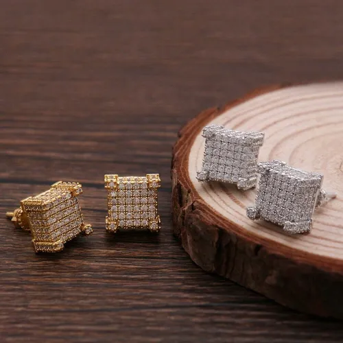 Healthy Copper Micro-Set Full Shiny Square Earrings 025869